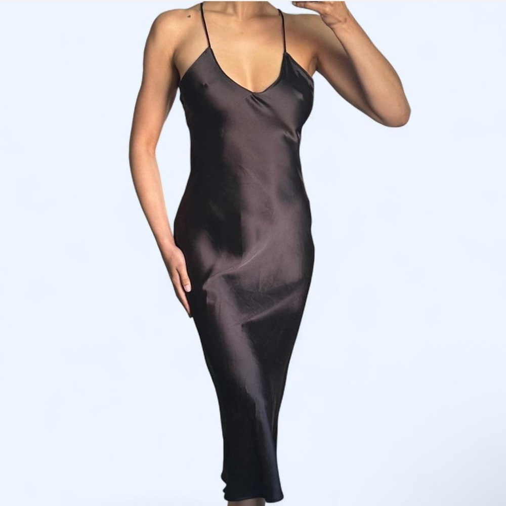 Zara Chocolate Brown Satin Slip Dress